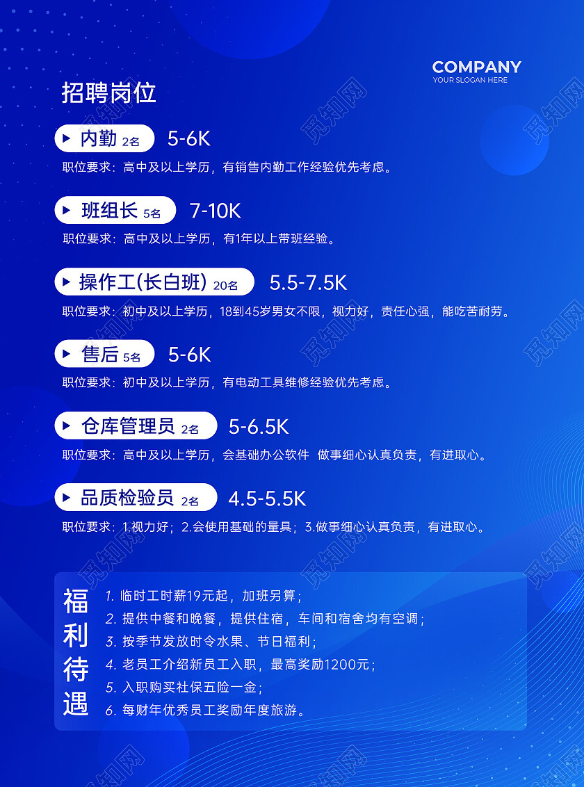 蓝色简约大气几何风招聘宣传单