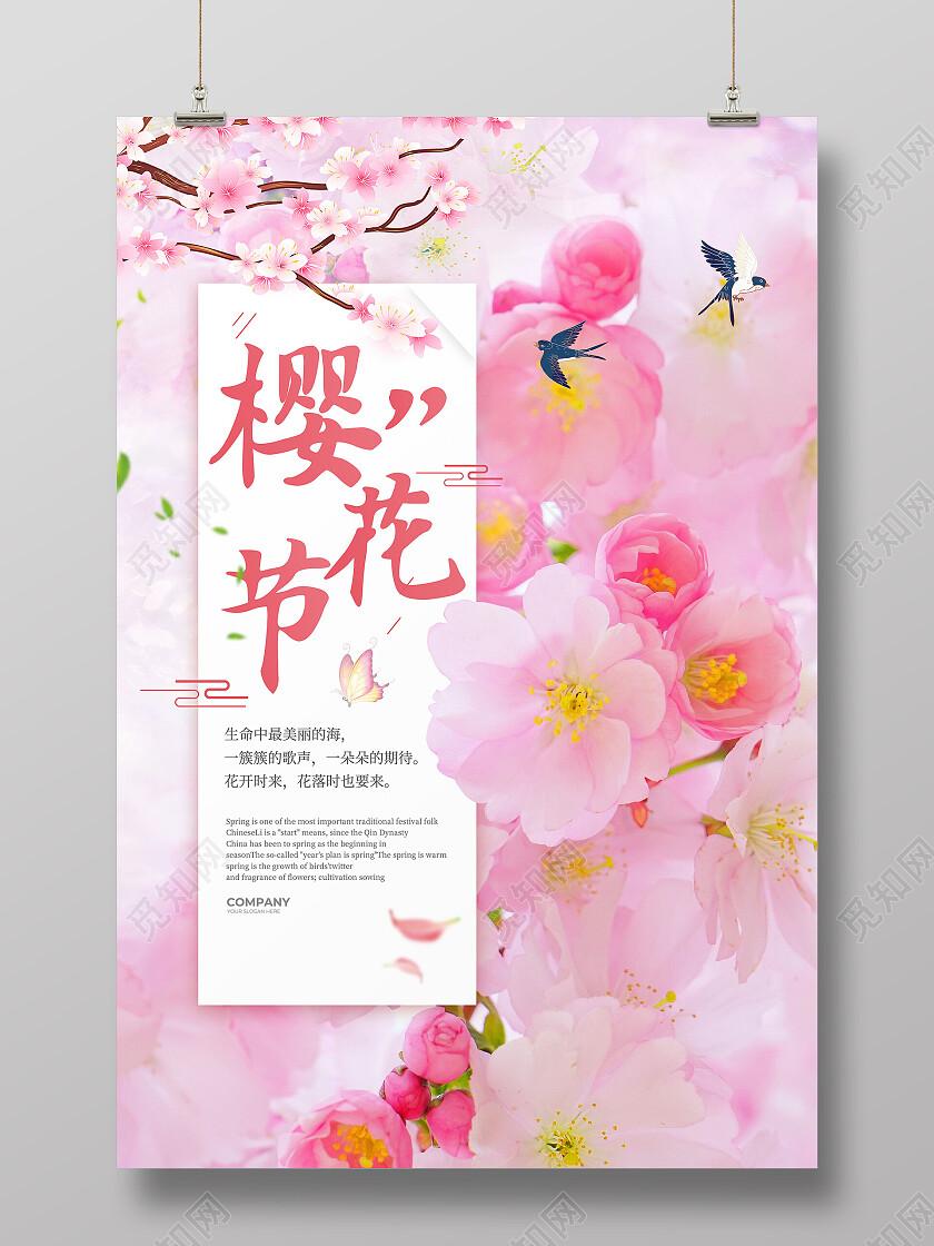 摄影实拍唯美清新粉色樱花节樱花海报