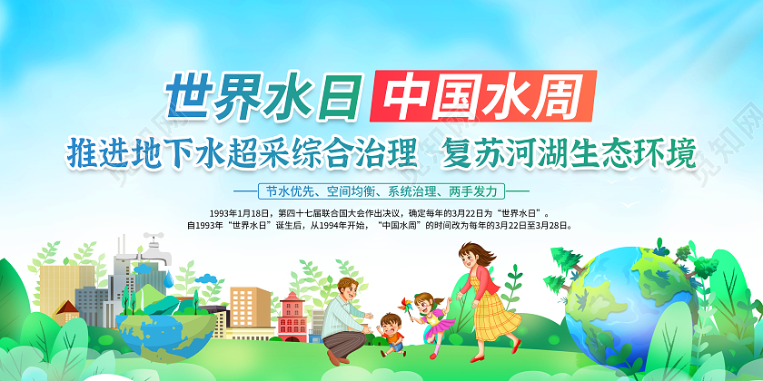 蓝色清新风格2023年世界水日暨中国水宣传栏世界节水日