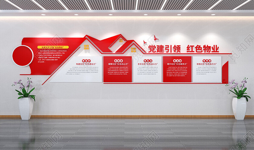 红色物业党建引领社区党建文化墙3D文化墙