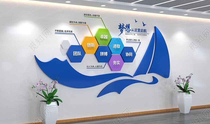 扬帆起航办公室企业励志文化墙3D文化墙