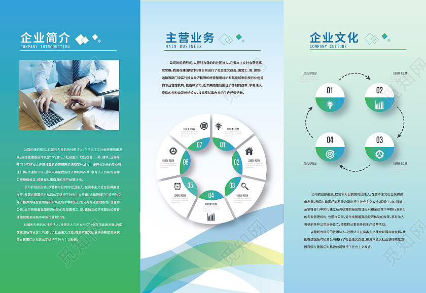 蓝绿色渐变简洁2023企业宣传折页三折页设计