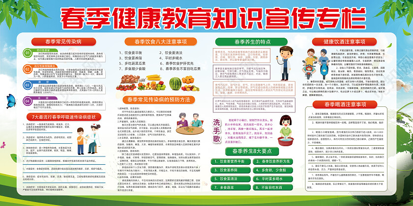 蓝色简约养生展板老年人养生春季养生春季宣传栏宣传栏