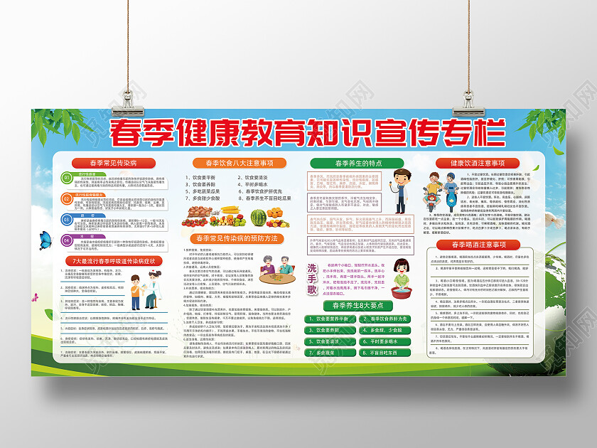 蓝色简约养生展板老年人养生春季养生春季宣传栏宣传栏
