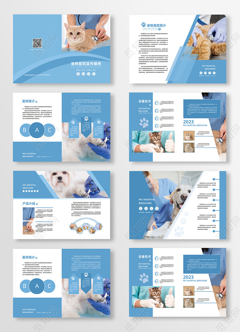 蓝色简约清新宠物医院画册宠物画册整套