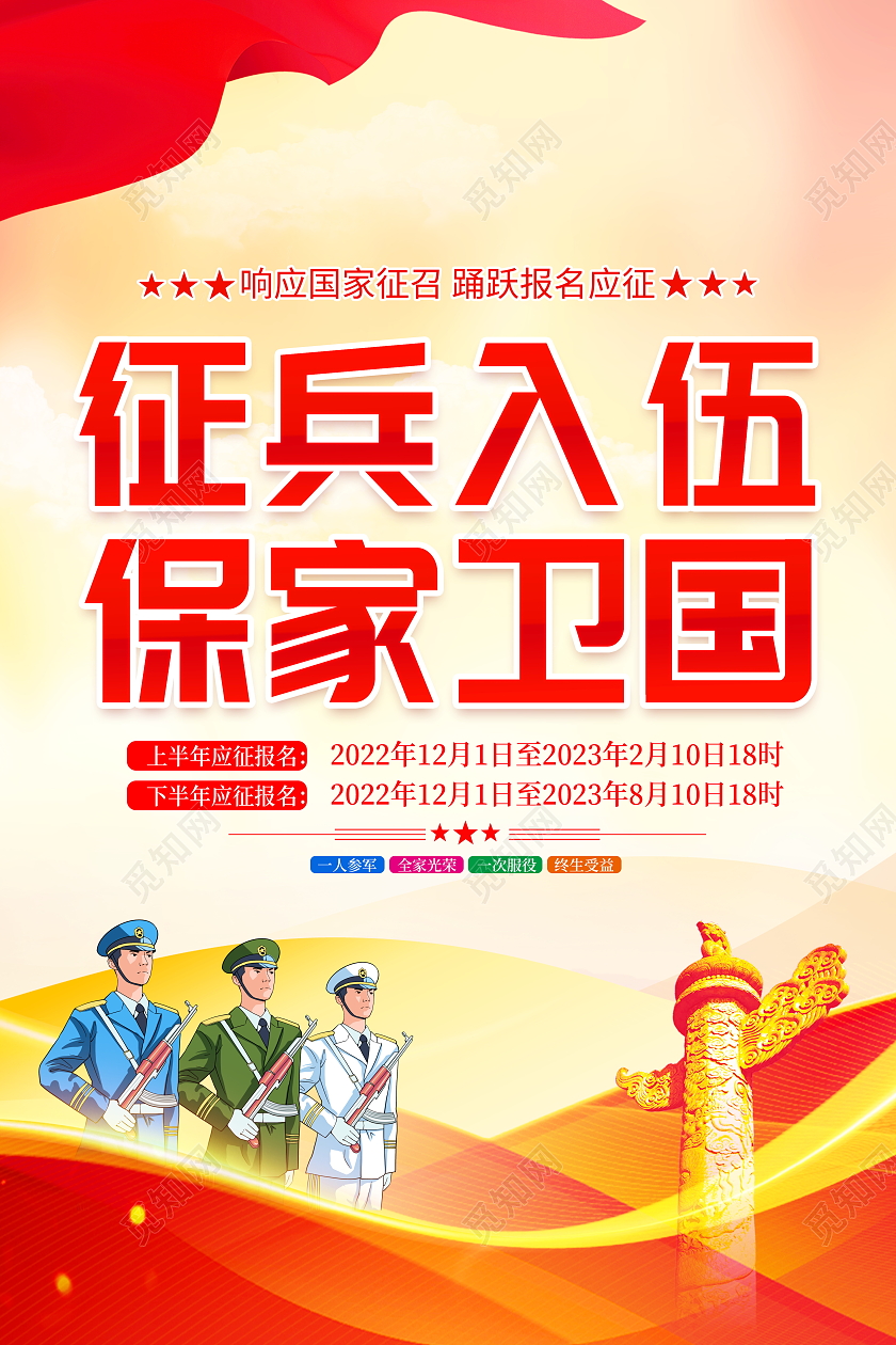 时尚大气征兵入伍保家卫国征兵宣传海报