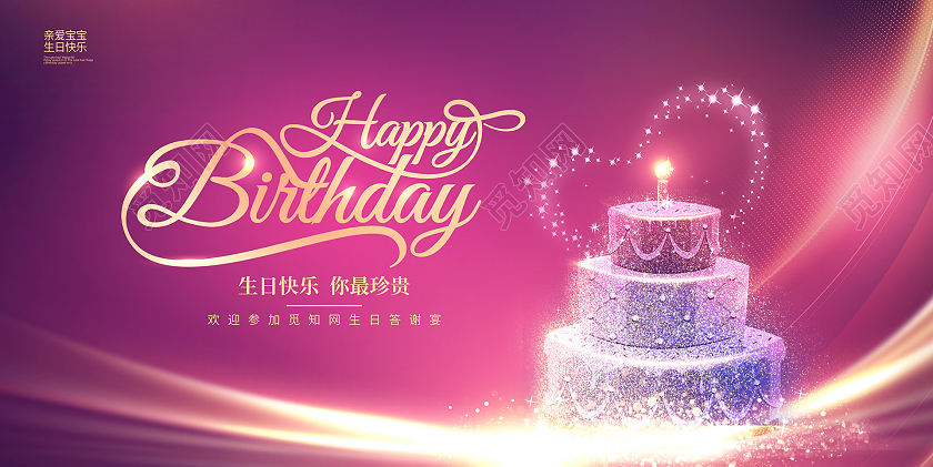 紫色时尚生日快乐展板设计