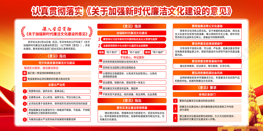 红黄风格廉政文化建设宣传栏