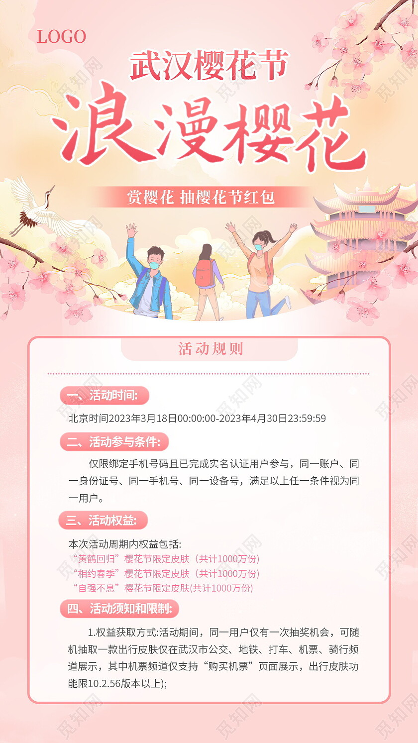 浪漫粉色樱花节春季赏花旅游赏樱花节活动ui手机文案海报春天樱花