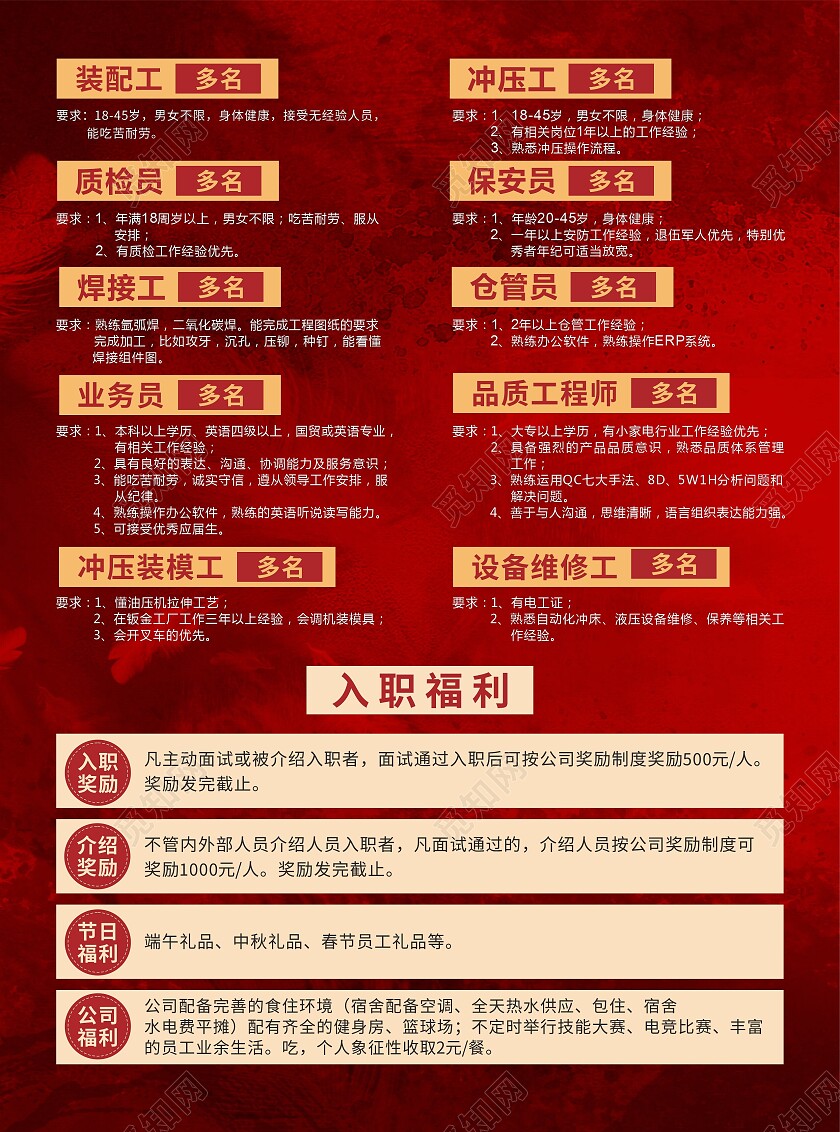 红色纹理大气薪资福利招聘宣传单
