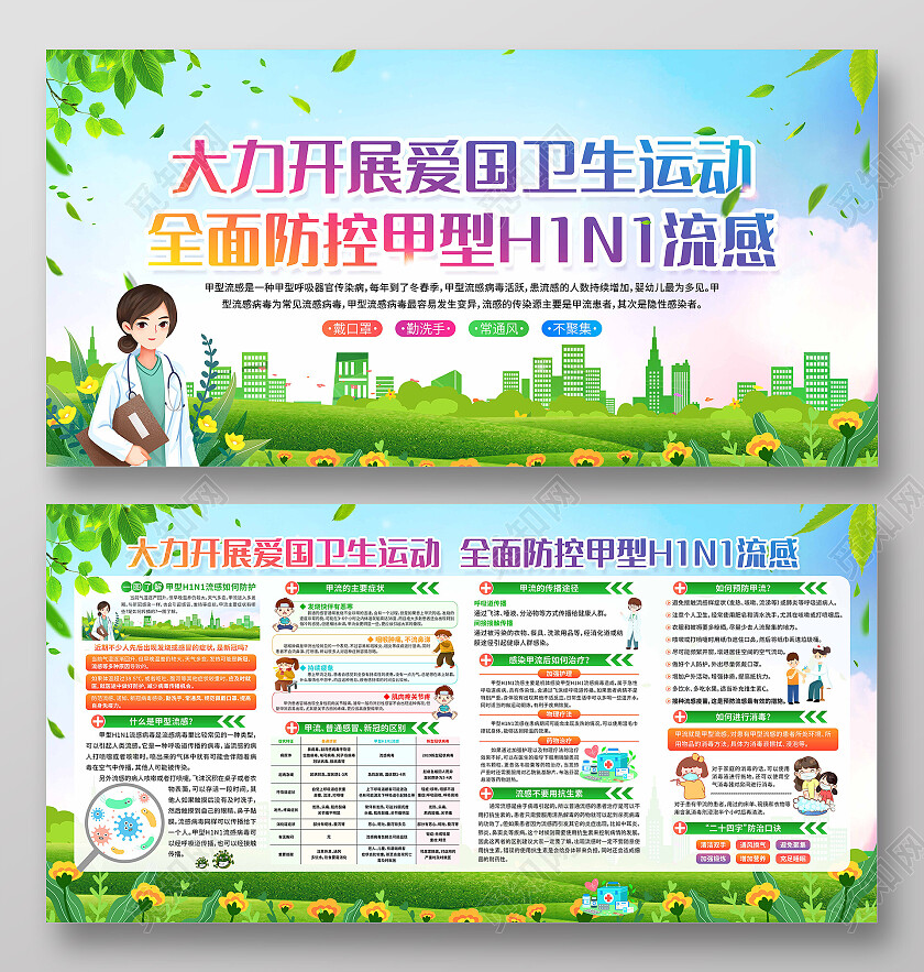 绿色环保全面防控甲型H1N1流感宣传栏展板