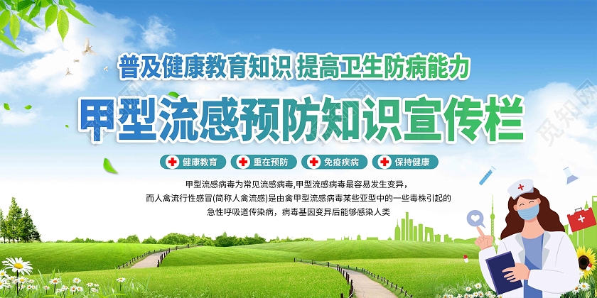 蓝绿卡通甲型流感预防知识宣传栏甲流宣传栏