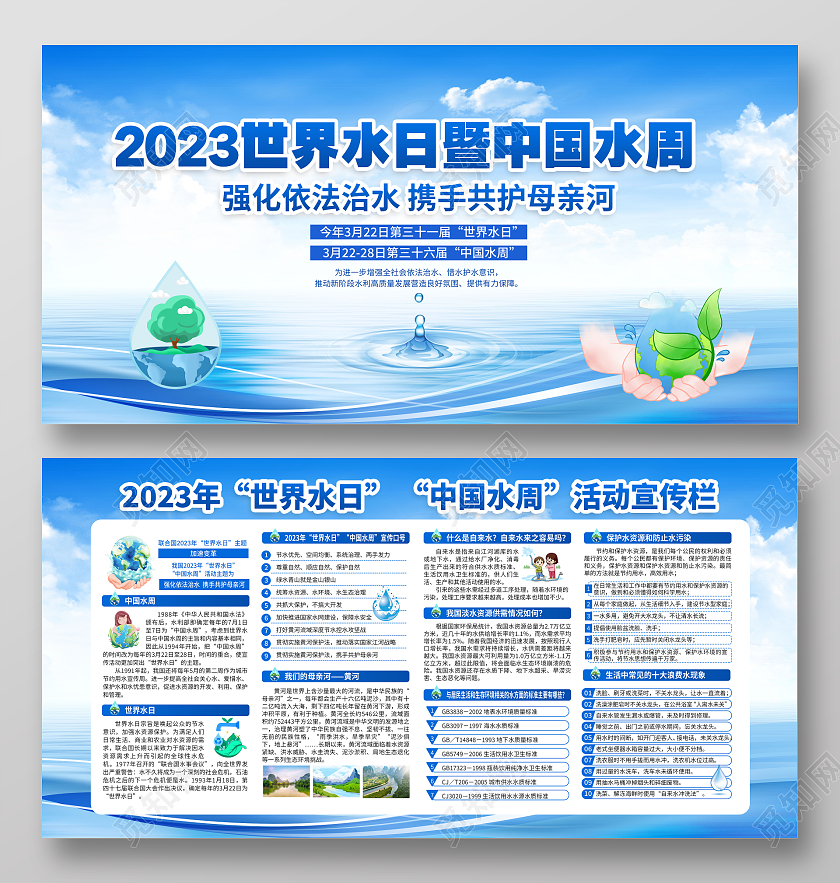 蓝色风格2023世界水日暨中国水周宣传栏