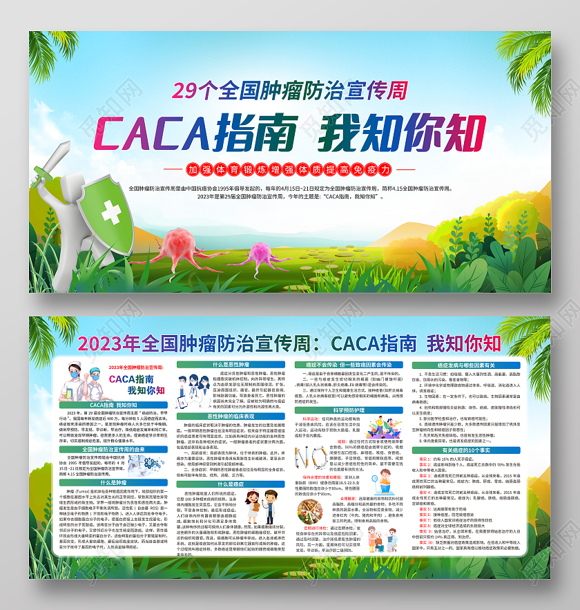 蓝色卡通世界癌症日2023全国肿瘤防治宣传周展板