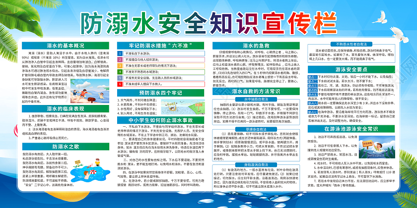 蓝色卡通珍惜生命预防溺水夏季防溺水宣传展板