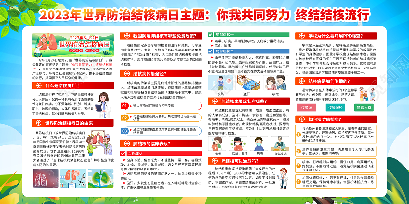 蓝色风格2023世界防治肺结核病日宣传栏世界防治结核病日