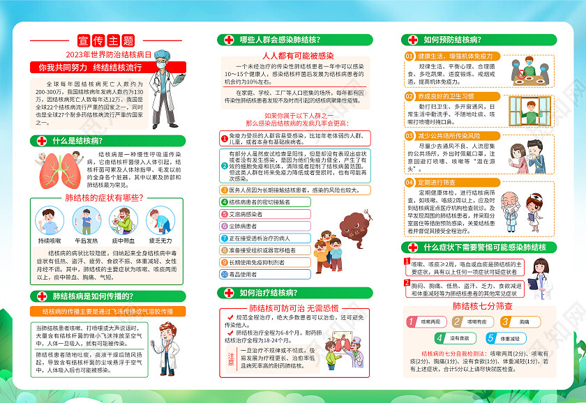 蓝色清新风格2023世界防治肺结核病日三折页世界防治结核病日