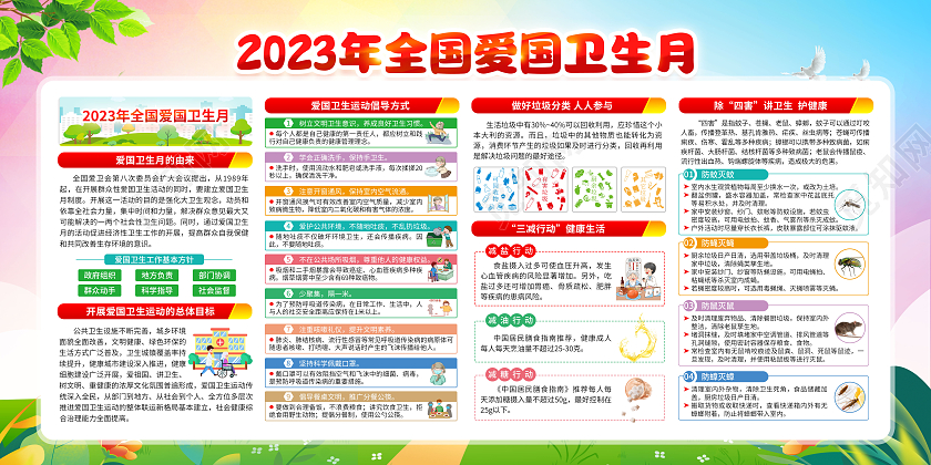 粉色风格2023年全国爱国卫生月宣传栏
