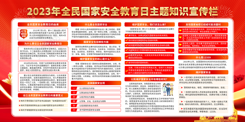 红黄色风格2023年全民国家安全教育日宣传栏
