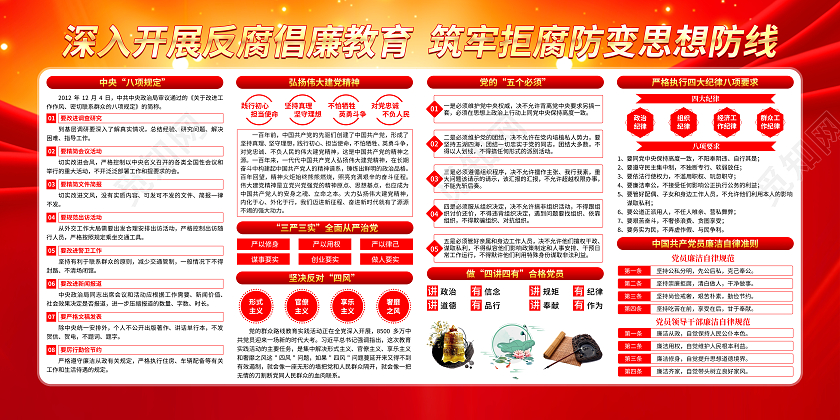 红色大气党风廉政展板权利公开透明施政廉洁高效展板