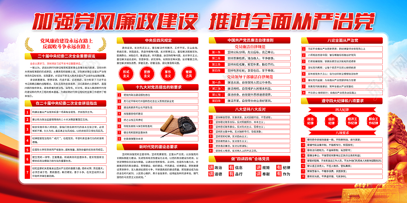 蓝色大气廉政加强党风廉政建设推进全面从严治党宣传展板廉洁