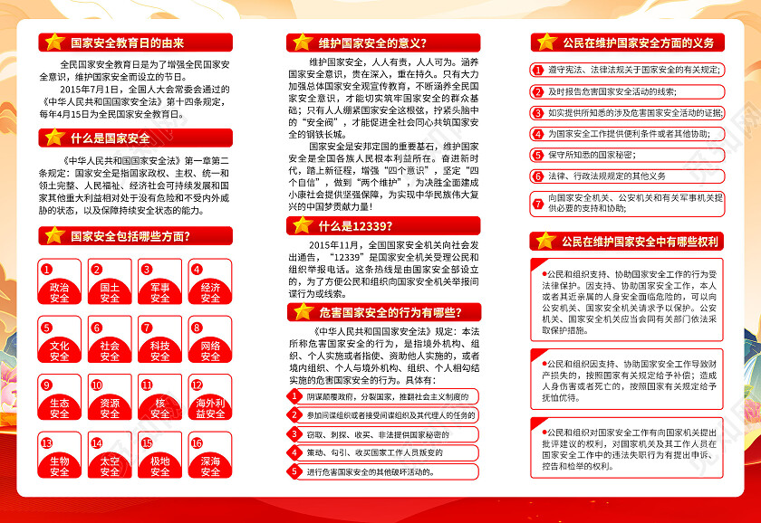 黄色国潮风格2023全民国家安全教育日三折页
