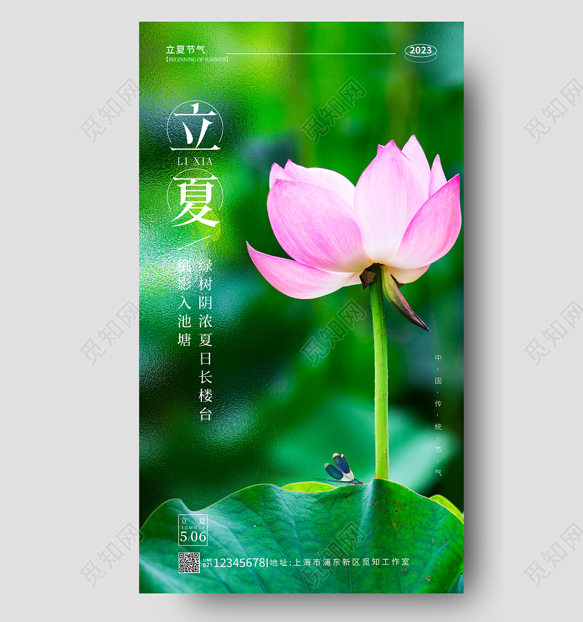 绿色磨砂纹理立夏节气手机海报立夏海报