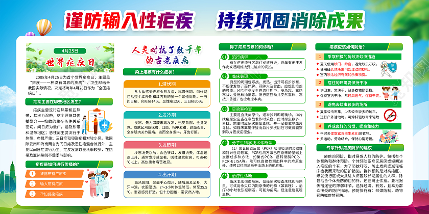 蓝色渐变2023全国疟疾日宣传栏