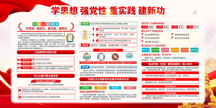 粉色党建新时代中国特色社会主义思想主题教育宣传栏