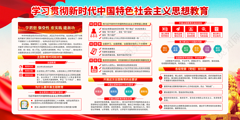 蓝色党潮新时代中国特色社会主义思想主题教育宣传栏