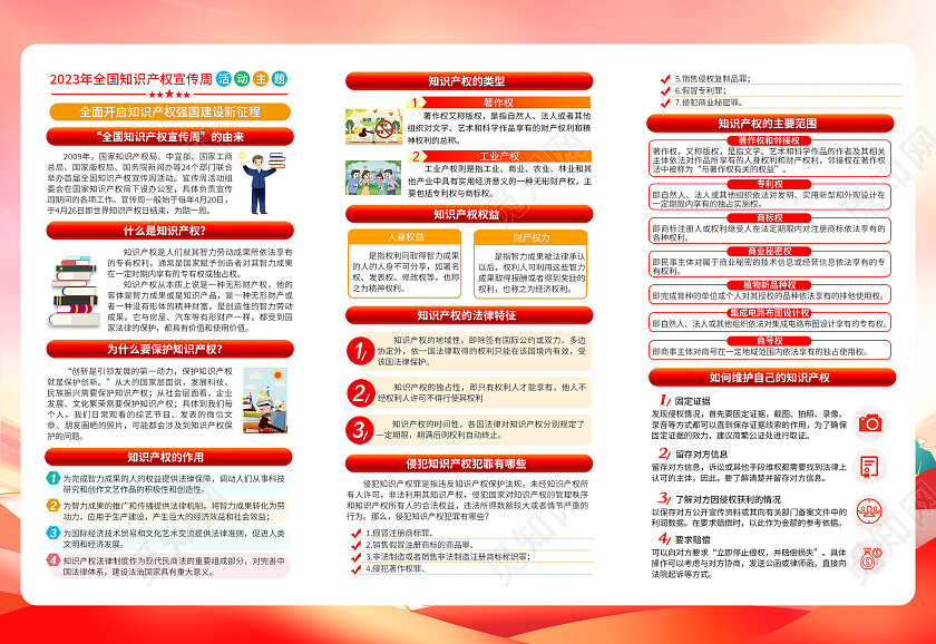 粉色国潮党建2023全国知识产权宣传周三折页
