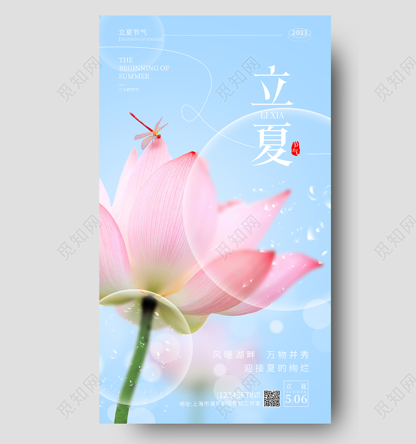 蓝色摄影实拍风立夏节气手机宣传海报