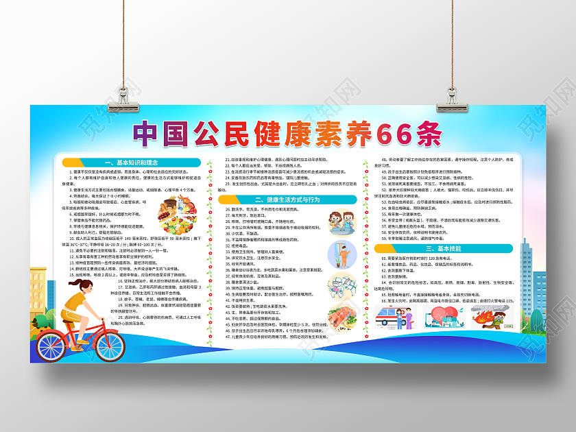 2023年蓝色中国公民健康素养66条宣传展板宣传栏