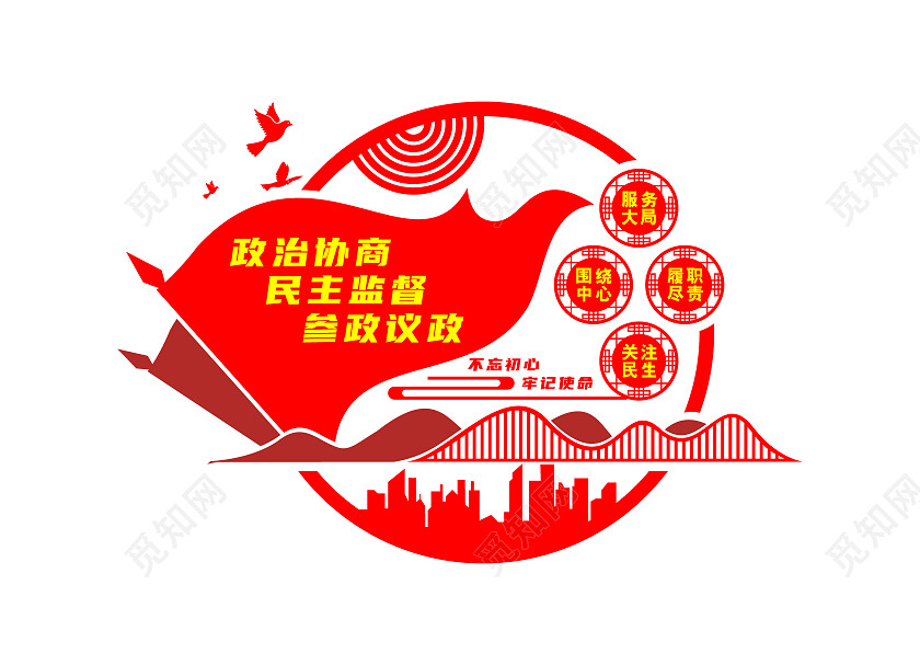 红色党建简约风政协之家政协文化墙