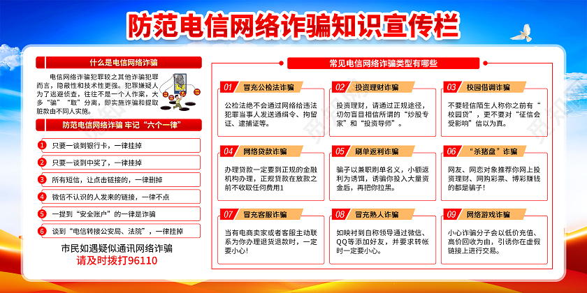 蓝色党建简约电信网络诈骗宣传栏