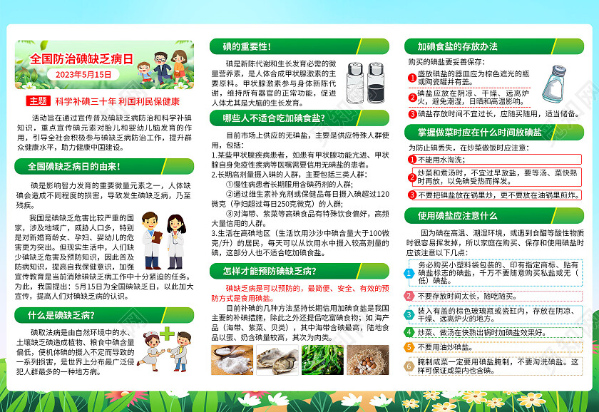 绿色清新2023全国防治碘缺乏病日宣传栏