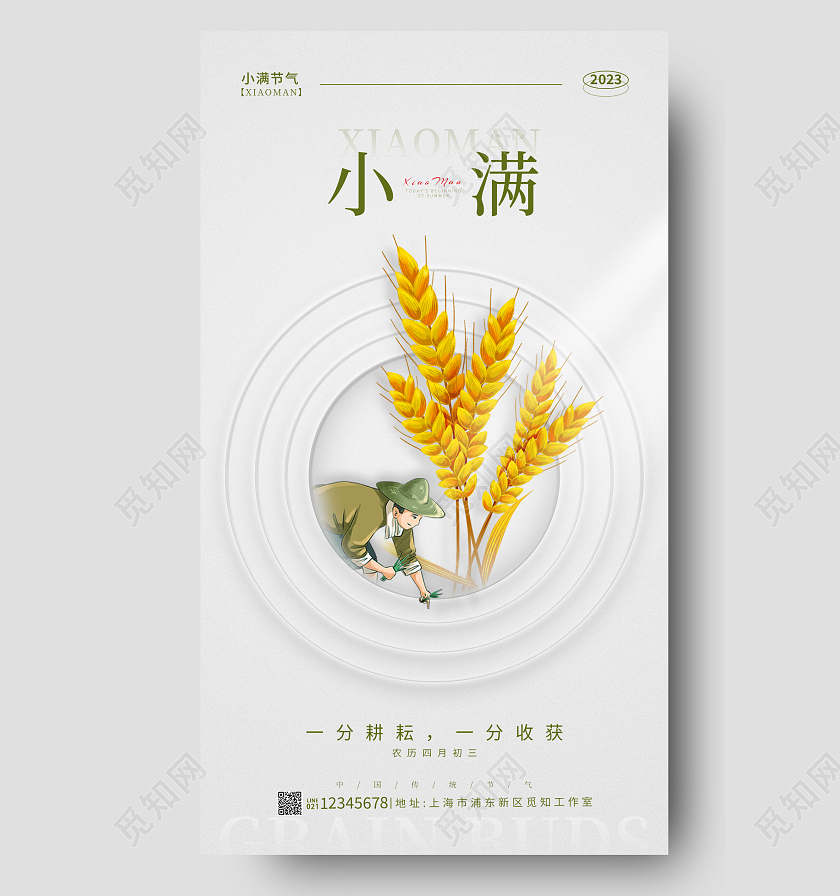 灰色极简小满节气手机宣传海报