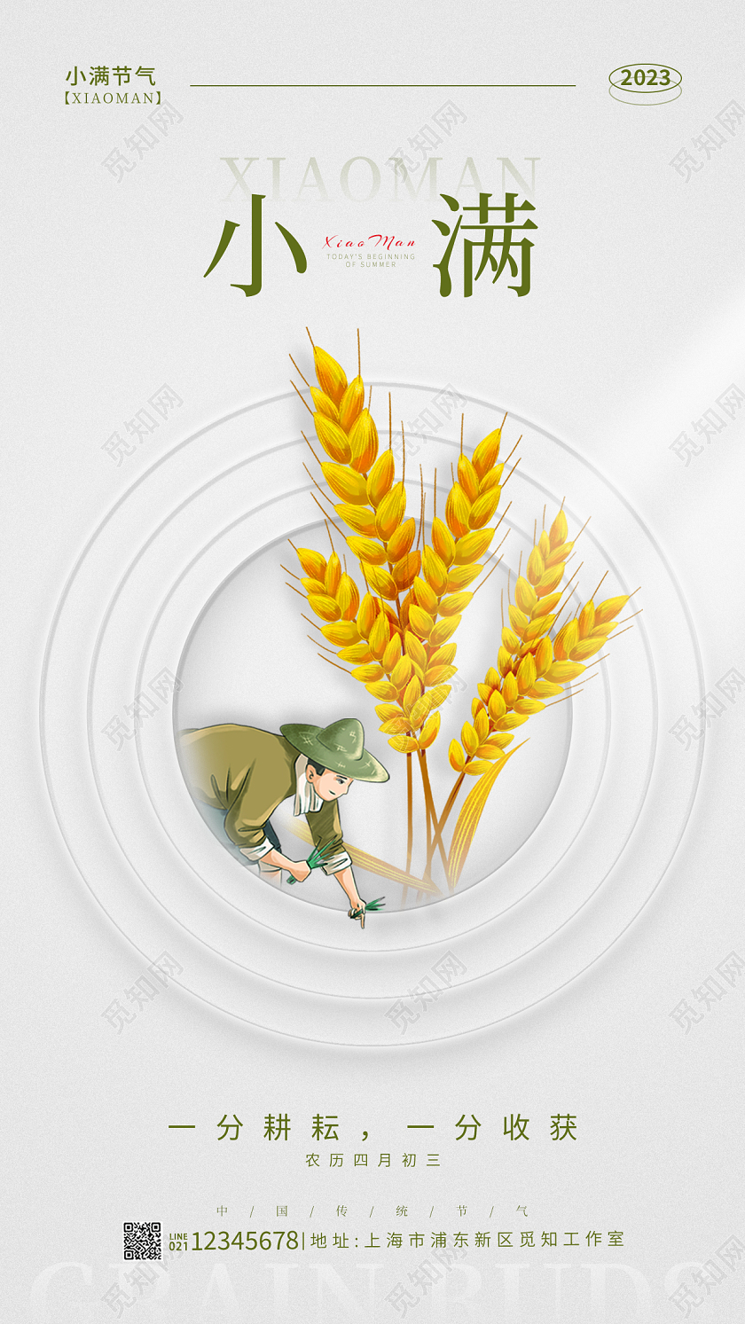 灰色极简小满节气手机宣传海报