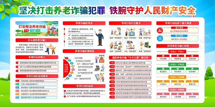 蓝色风格防范养老诈骗宣传栏