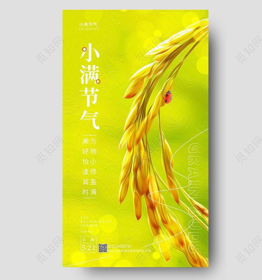 黄色油画风油画风小满节气手机海报