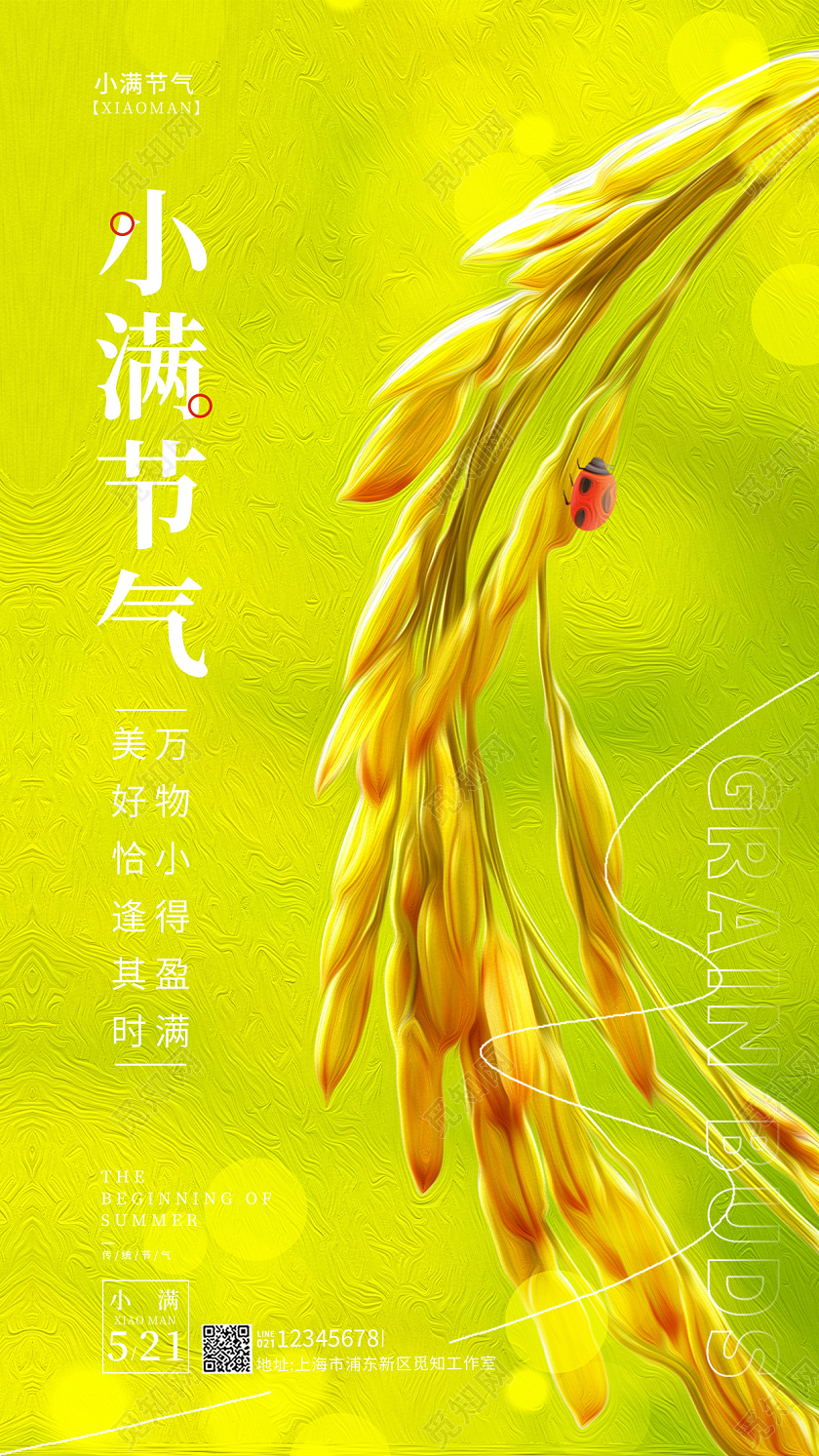 黄色油画风油画风小满节气手机海报