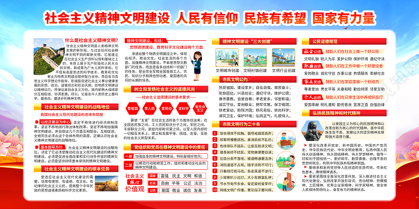蓝色水彩党建社会主义精神文明建设宣传栏