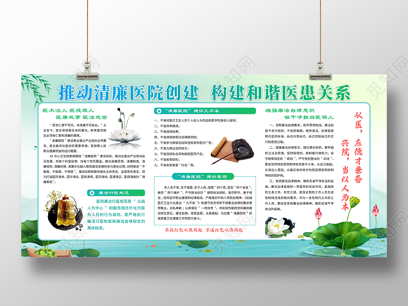 绿色清新推动清廉医院创建构建和谐医患关系宣传展板