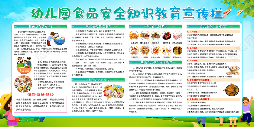 蓝色卡通幼儿园食品安全知识教育宣传栏