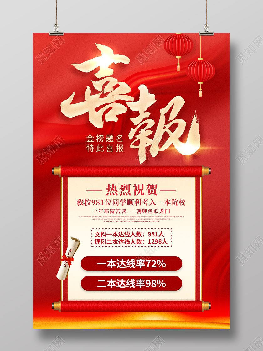红色大气2023高考喜报宣传海报