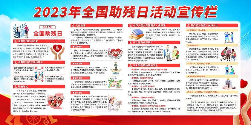 2023年蓝色清新2023年全国助残日宣传展板