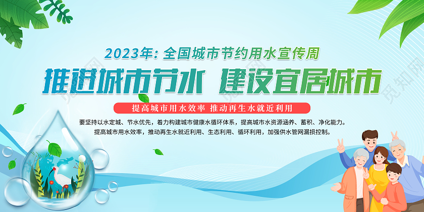 2023年蓝色清新全国城市节约用水宣传周宣传展板