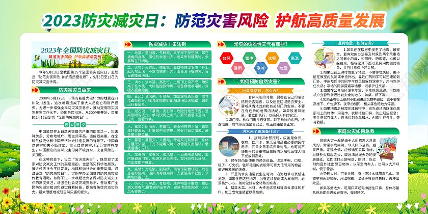 蓝色渐变风格2023年防灾减灾日宣传栏