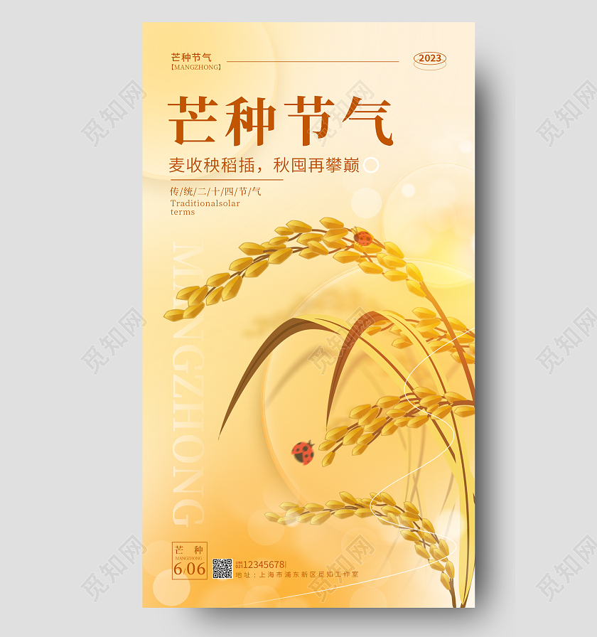 弥散渐变芒种节气手机宣传海报