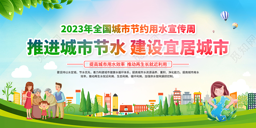 蓝色水彩风格2023全国城市节水宣传栏